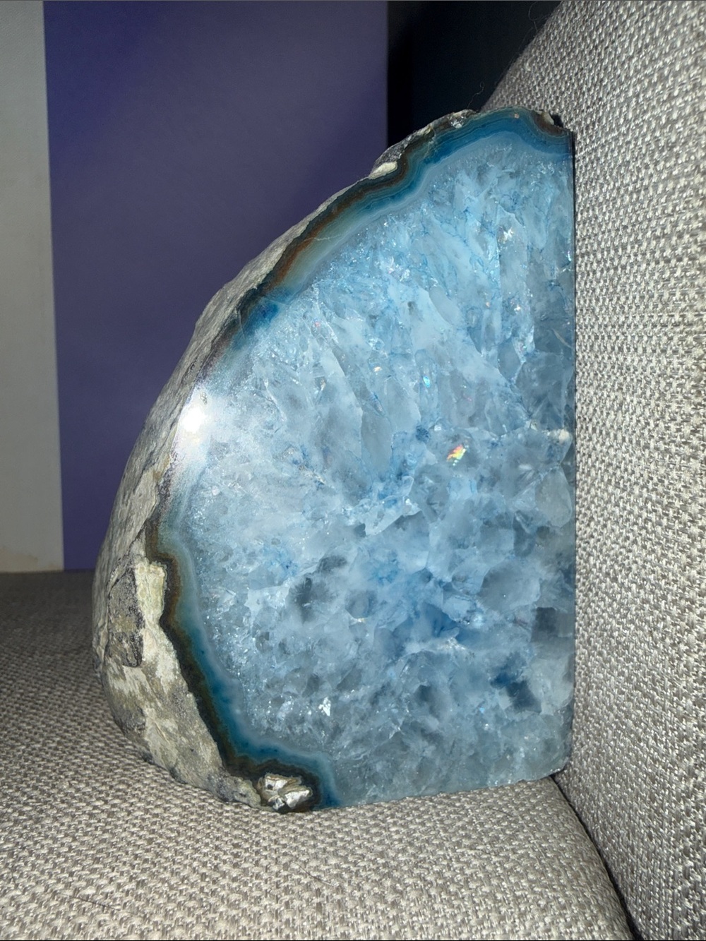 Blue Brazilian Quartz Book End with Rainbows